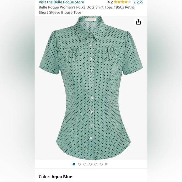 Belle Poque Women's Polka Dots Shirt Tops 1950s Retro Short Sleeve Blouse Tops - Picture 1 of 2